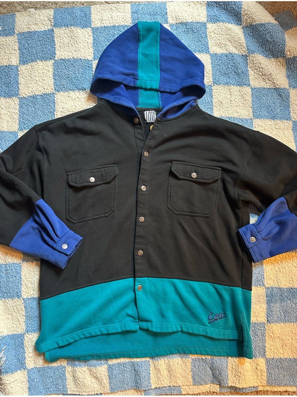 Vintage 90s Color block IOU hoodie